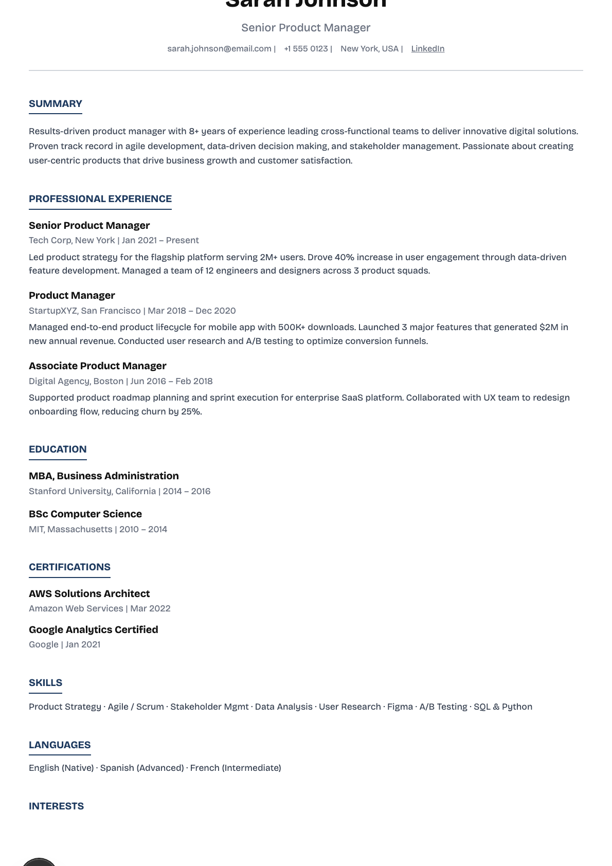 ATS Clean CV template