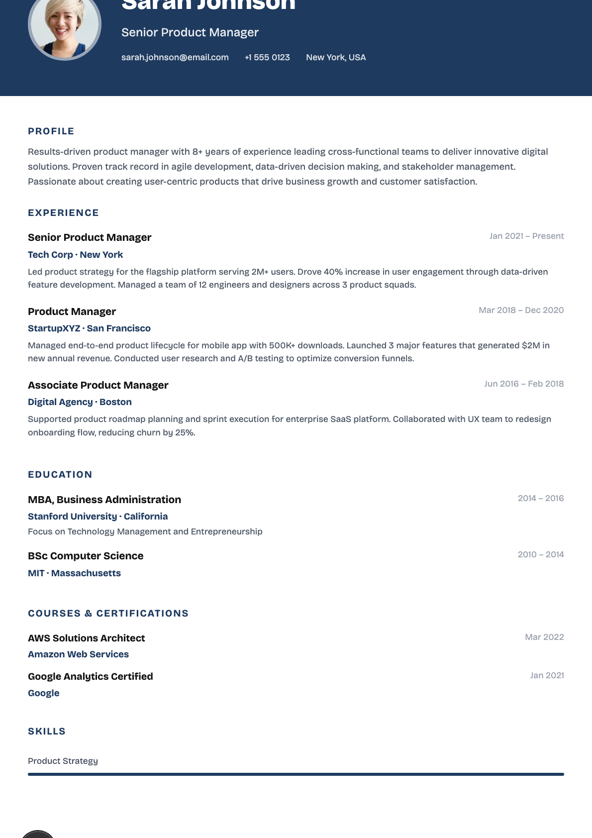 Bold Header CV template