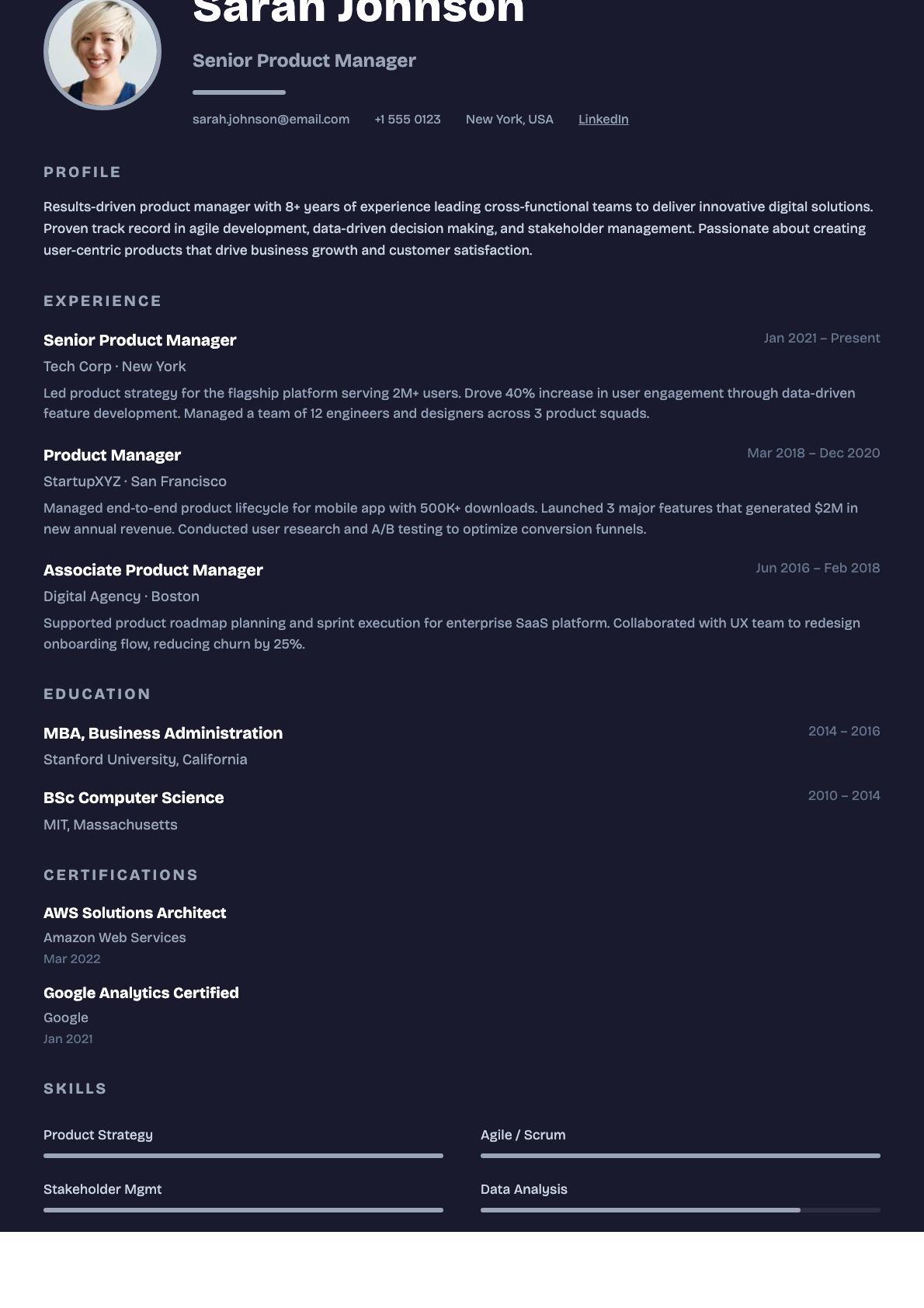 Dark Pro CV template