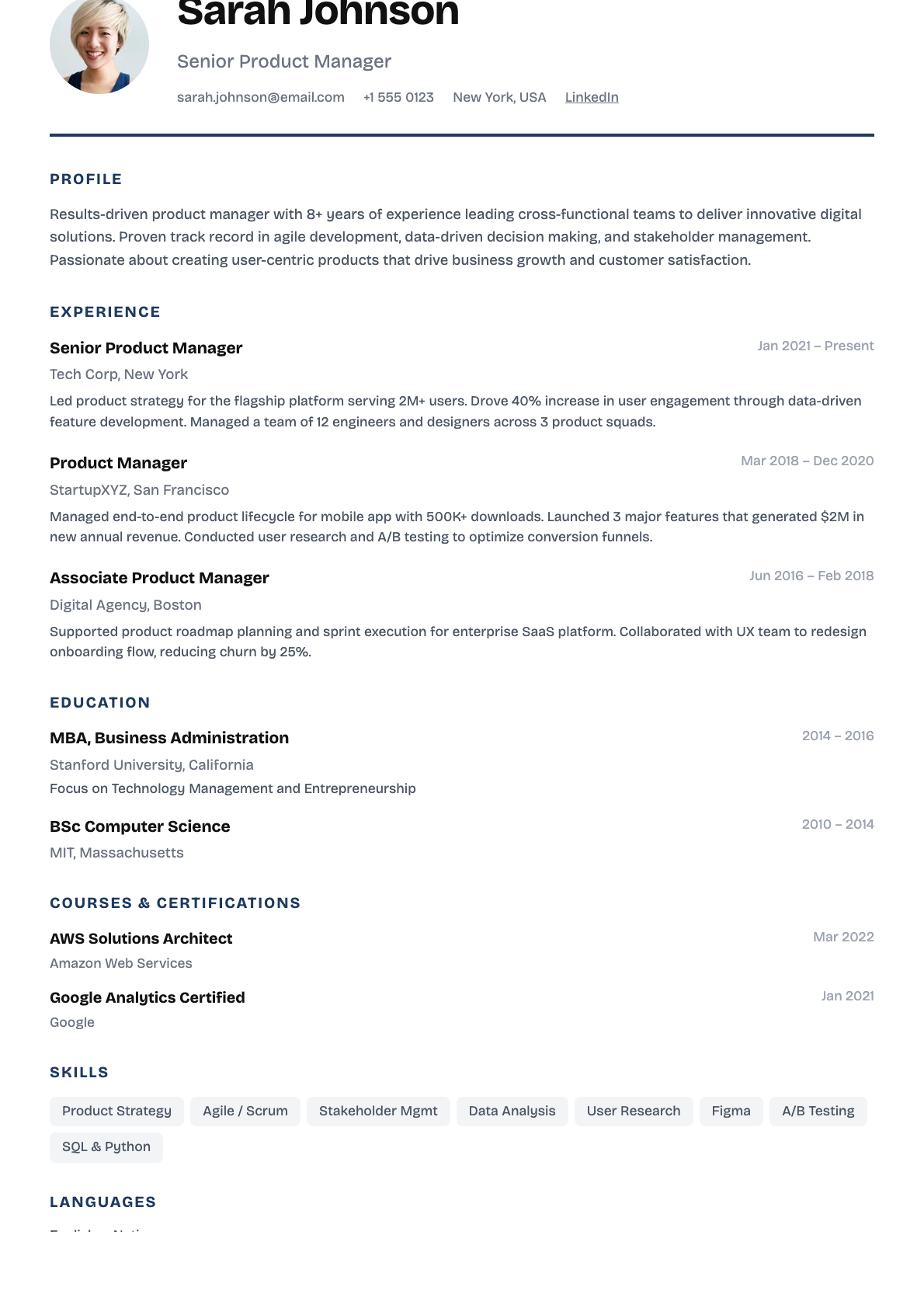 Minimal CV template