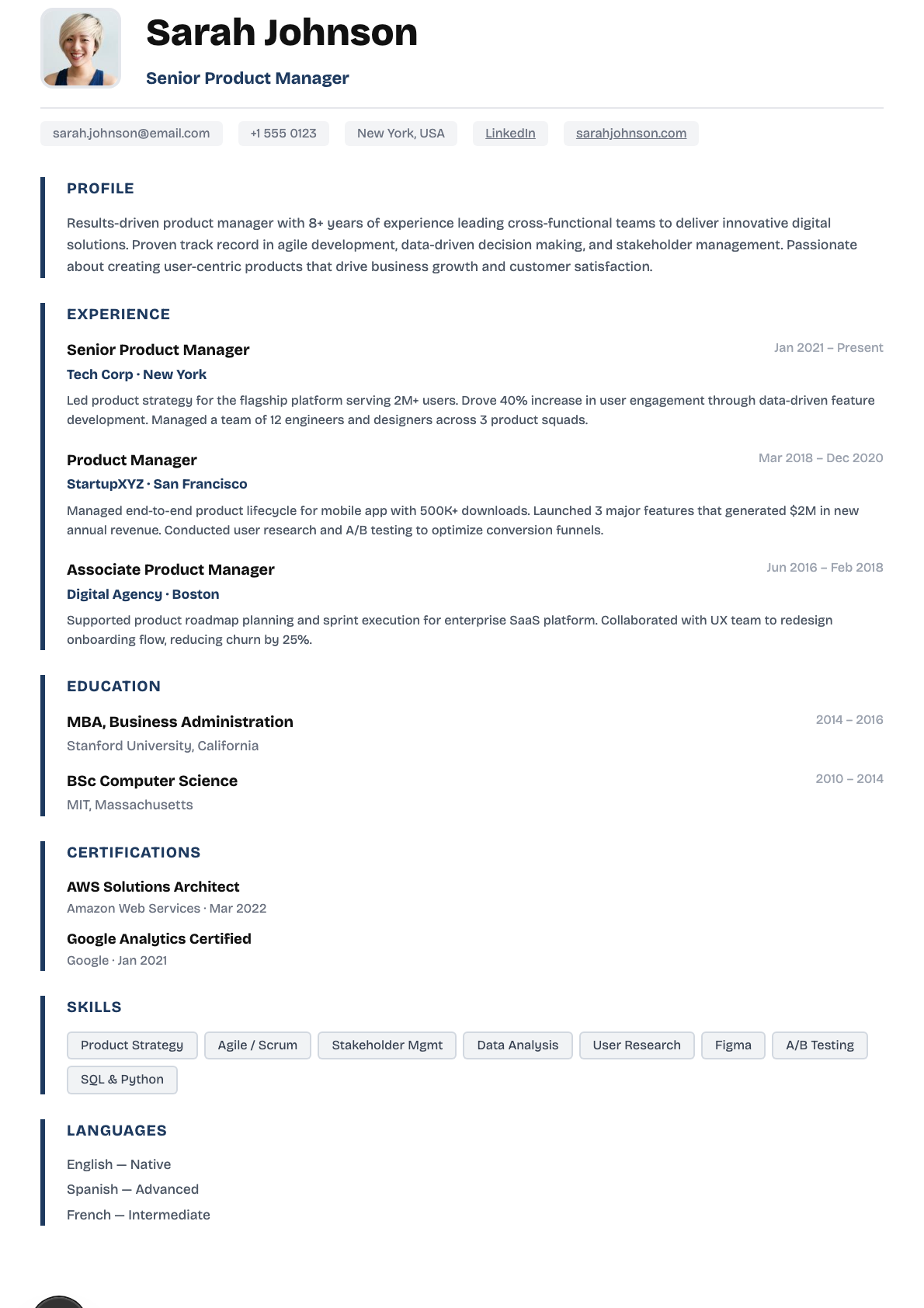 Modern Grid CV template