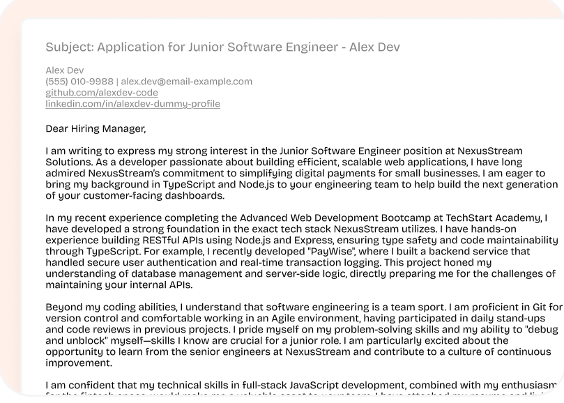 Cover Letter preview